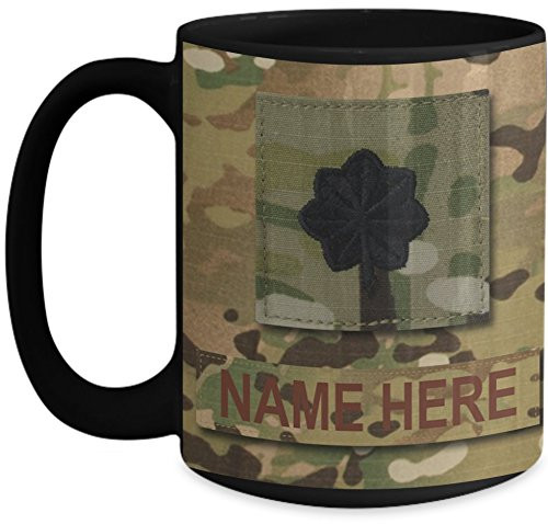 US Air Force -USAF- Lieutenant Colonel -Lt Col- O5 OCP Coffee Cup - Personalized Military OCP Uniform 15 oz Mug - Customize with Name-Text-Rank -Black-