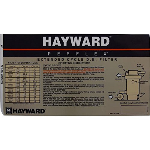Hayward Perflex EC65 EC65A EC75 EC75A Extended-Cycle D.E. Filter Decal - Operation ECX1230