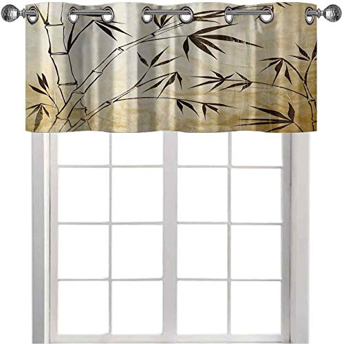 Valance Curtains, Gradient Bamboo Leaves Flexibility Complex Root Structure Stable Travelers Image, 36" W x 18" L Kitchen Valances for Windows, Brown Cream Valance Curtains, Gradient Bamboo Leaves Flexibility Complex Root Structure Stable Travelers Image, 36" W x 18" L Kitchen Valances for Windows, Brown Cream