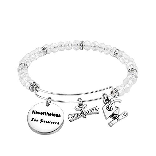 FEELMEM Graduation Bangle Bracelet Graduation Gift Nevertheless She Persisted Expandable Wire Bangle Graduation Jewelry Class of 2021 Gift for Graduates Grad Jewelry Gift-Bead Bracelet-