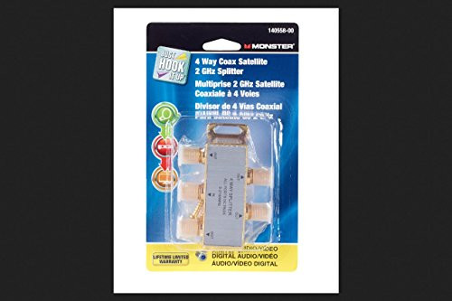 Monster Cable 4 Way Satellite Splitter 75 Ohm 2 Ghz, 2150 Mhz Gold Carded Monster Cable 4 Way Satellite Splitter 75 Ohm 2 Ghz, 2150 Mhz Gold Carded