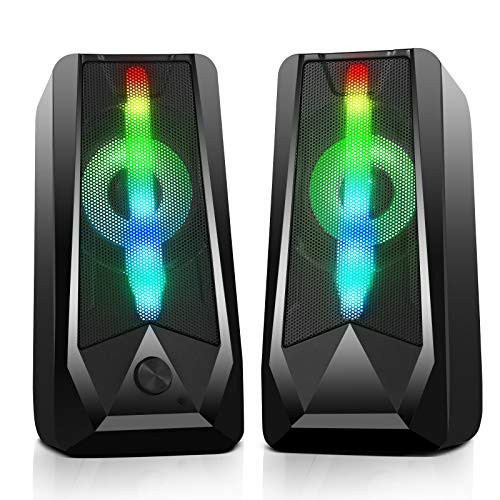 PC Gaming Speakers 16W USB Wired RGB Computer Speakers with Enhanced Stereo 6-Modes Colorful LED Light Dual-Channel Desktop Speakers for Tablet Computer Laptop Smartphones MP4 MP3 -8Wx2-