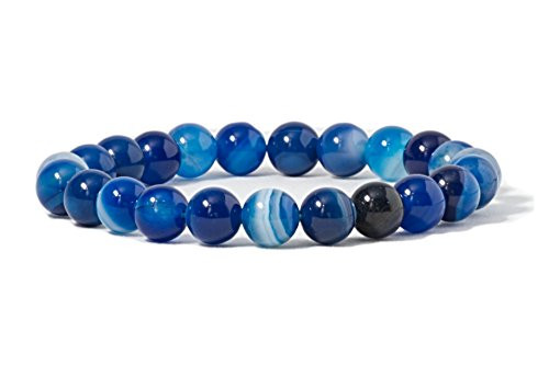 Cherry Tree Collection Gemstone Beaded Stretch Bracelet 8mm Round Beads 7" -Lace Agate - Blue-