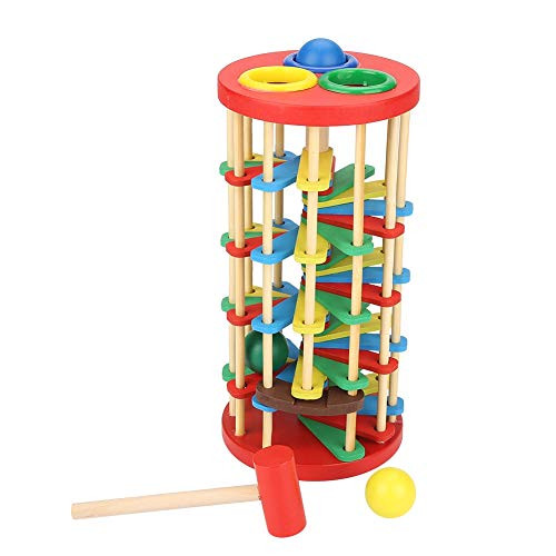 Garosa Wooden Ball Drop Wooden Ball Toy Colorful Ladder Hammer Knock Early Education Toys Classic Pounding Stairs Preschool Kids Children