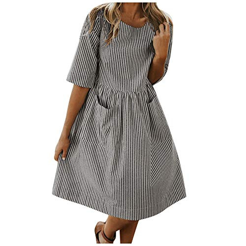 JINF Women Half Sleeve Casual Dresses,Striped Loose Knee-Length Pocket Elastic Waist Dress Elastic Summer Dresses Black JINF Women Half Sleeve Casual Dresses,Striped Loose Knee-Length Pocket Elastic Waist Dress Elastic Summer Dresses Black