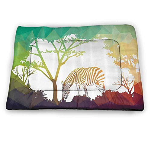 Pet Crate Mat Dog Bed Wildlife Decor Soft Crate Mat with Anti-Slip Bottom Digital Zebra Figure in Fractal Display Vivid Colors A Look at Kenya Illustration for Large Medium Small Dogs -18"x12"-