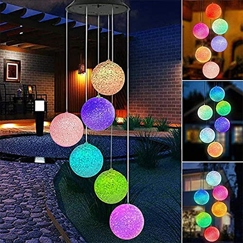 Crystal Ball Solar Wind Chime Light,Color Changing Spiral Spinner Solar Power Wind Chime Hanging Mobile Portable Waterproof Outdoor Decorative LED Wind Bell Light for Home, Party, Patio Yard Garden