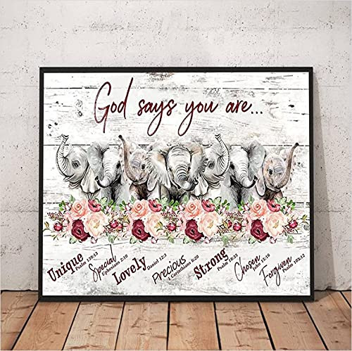 Baby Elephants No Framed Poster God Says You Are Unique Special Lovely Precious Strong Chosen Wall Art Gift LP1104869 - 16" x 24" - Baby Elephants No Framed Poster God Says You Are Unique Special Lovely Precious Strong Chosen Wall Art Gift LP1104869 - 16" x 24" -