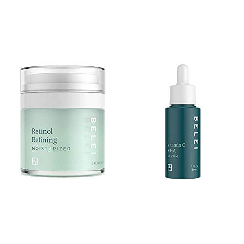 Belei Retinol Vitamin A Refining Moisturizer, Fragrance Free, Paraben Free, 1.7 Fluid Ounce -50 mL-  and  Vitamin C  plus Hyaluronic Acid Serum, Fragrance Free, Paraben Free, 1 Fluid Ounce -30 mL-