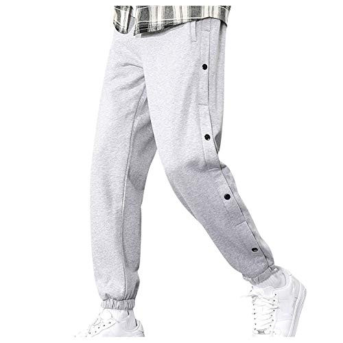 Stoota Men's Pocket-Breasted Casual Cropped Pants, Linen Pants Loose Fit Straight-Legs Elastic Waist Summer Long Pants Gray