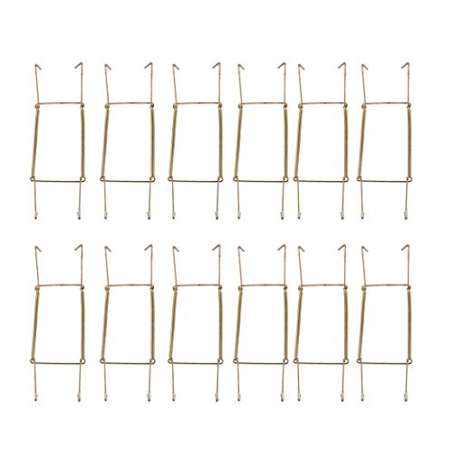 uxcell Metal Spring Plate Hangers, Natural and Stretch Length 8.3" to 10", Wall Rack Dismountable Hook Stand Hanging Display 12pcs Gold Tone