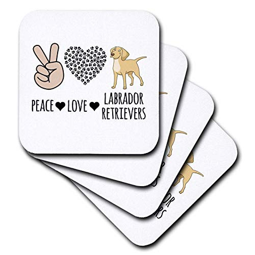 3dRose Peace Love Labrador Retrievers peace hand, paw heart, and lab clip. - Coasters -cst-337897-3-
