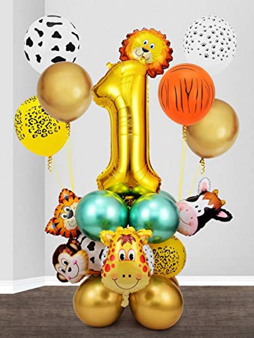 First Birthday Party Jungle Safari Themed 1st Birthday Wild One Party Balloons Decorations Backdrop With Animal Balloons for Kids Boys Girls Party Supplies -1st Safari Theme Birthday-