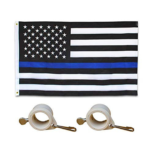 MWS 3x5 Embroidered Sewn USA Police Thin Blue Line Nylon Flag 3'x5' w/ 2 Flag Clips MWS 3x5 Embroidered Sewn USA Police Thin Blue Line Nylon Flag 3'x5' w/ 2 Flag Clips