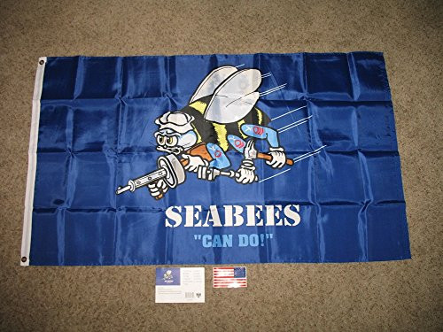 3x5 Blue Seabees "Can Do" Solarmax Nylon 210D Flag 3'x5' Banner with clips