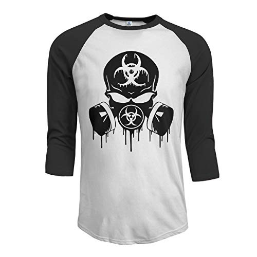 Men's Raglan T-Shirt Blk Skull Dripping Biohazard Respirator Half Sleeve Baseball Tee XL