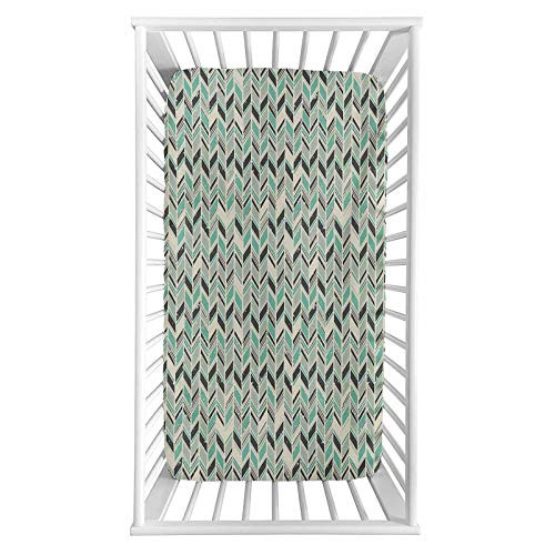 Chevron Fitted Crib Sheet,Grunge Herringbone Zigzag Pattern with Stripes and Rectangles Pastel Toned Image Microfiber Silky Soft Toddler Mattress Sheet Fitted,28"x 52"x 8'',Baby Sheet for Boys Girls