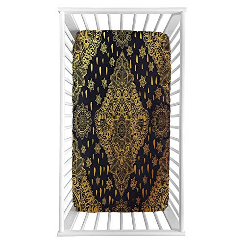 Lyzelre Fitted Crib Sheet,Bohemian Paisley Ornament Henna Tattoo Tribal Vintage Design Microfiber Silky Soft Toddler Mattress Sheet Fitted,28"x 52"x 8'',Baby Sheet for Boys Girls