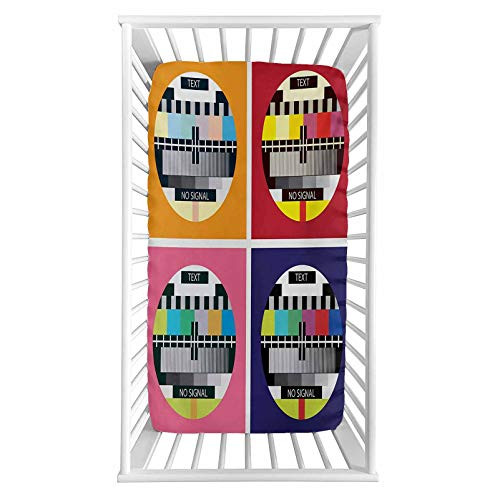 Modern Fitted Crib Sheet,Television Radio Channel Signal Digital Sign in Four Collage Artwork Image Print Microfiber Silky Soft Toddler Mattress Sheet Fitted,28"x 52"x 8'',Baby Sheet for Boys Girls
