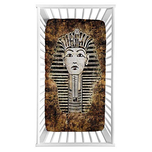 Lyzelre Egypt Fitted Crib Sheet,Ancient Primitive Pharaoh King Mummy Head Image with Abstract Image Microfiber Silky Soft Toddler Mattress Sheet Fitted,28"x 52"x 8'',Baby Sheet for Boys Girls