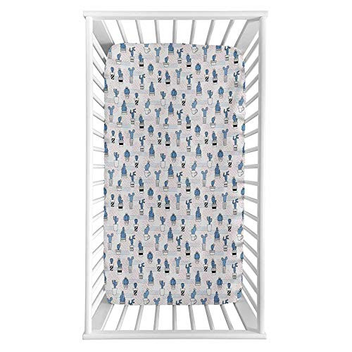 Lyzelre Cactus Fitted Crib Sheet,Cute Zigzag Pattern with Diagonal Short Lines Squares and Dots Design Microfiber Silky Soft Toddler Mattress Sheet Fitted,28"x 52"x 8'',Baby Sheet for Boys Girls