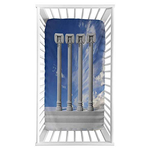 Pillar Fitted Crib Sheet,Historical Theme with Four Ancient Marble Pillars and the Sky Digital Image Microfiber Silky Soft Toddler Mattress Sheet Fitted,28"x 52"x 8'',Baby Sheet for Boys Girls