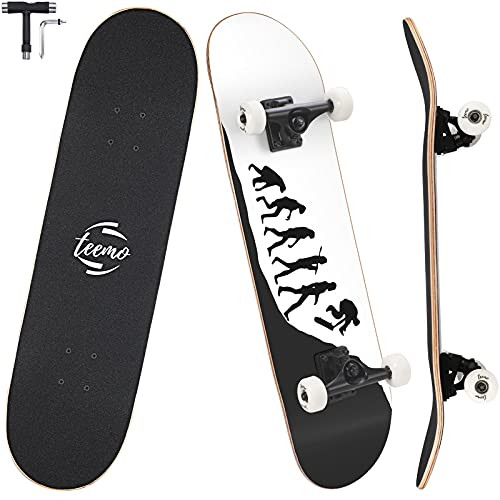 TEEMO Skateboard for Beginners, 7-Ply Canadian Maple Deck, 31" x 8" Complete Skateboard Double Kick Concave Standard Skateboard for Kids Teens  and  Adults