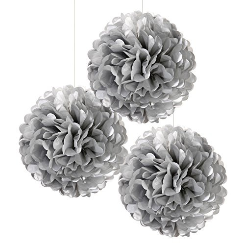 Talking Tables Decadent Decorations Pom Pom for Birthday, Christmas and Party, Silver -3 Pack-