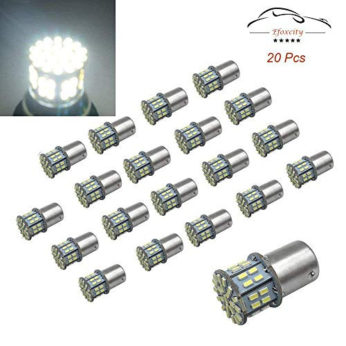 Efoxcity 12V 1156 20 Pcs Bright 1156 1141 1003 50-SMD White LED Bulbs for Car Rear Turn Signal Lights Interior RV Camper