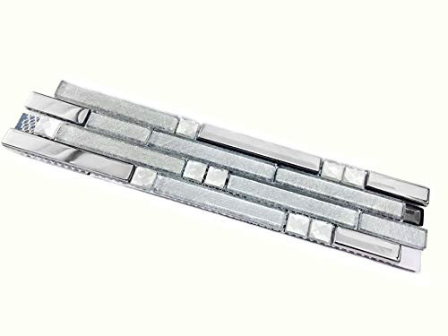Hominter Tile Sample 3 x 12 Inches: Silver Coated Glass Tile, Clear Crystal Backsplash Tiles, Strip Interlocking Patterns for Kitchen Backsplashes, Bathroom and Shower YG001