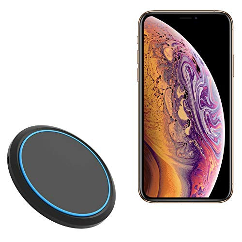 Charger for Apple iPhone XS -Charger by BoxWave- - SwiftCharge PowerDisc Wireless Charger -15W- with Wireless Chargers that require QC3.0 minicube, Qi Wireless 15W Circular Desktop Charger - Jet Black