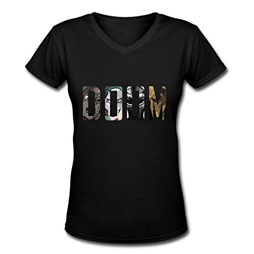 Mf Doom V-Neck Women Summer Printed Graphic Tops Unique T-Shirt Black