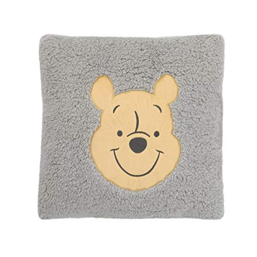 Disney Winnie The Pooh Grey and Yellow Plush Appliqued Decorative Sherpa Pillow, Grey, Yellow
