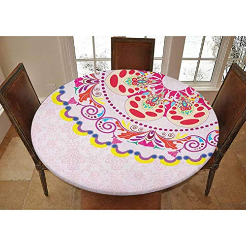 Elastic Polyester Fitted Table Cover,Vintage Flower Wreath on Damask Background Flowers Romance Artistic Display Print Decorative Picnic Fitted Table Cloth, Fits Tables up to 36 Diameter,Multicolor