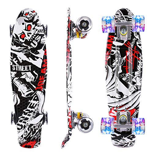 Caroma Skateboards for Teens Beginners, 22 Inch Complete Mini Cruiser Skateboard for Kids Girls Boys