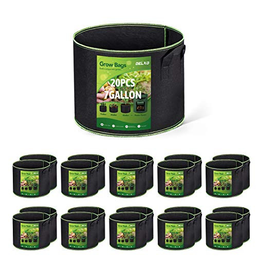Delxo 20-Pack 7 Gallon Grow Bags Heavy Duty Aeration Fabric Pots Thickened Nonwoven Fabric Pots Plant Grow Bags with Handles Delxo 20-Pack 7 Gallon Grow Bags Heavy Duty Aeration Fabric Pots Thickened Nonwoven Fabric Pots Plant Grow Bags with Handles