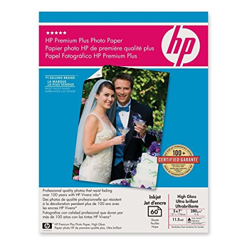 HP High-Gloss Premium Plus Borderless Photo Paper, 5 x 7, 60 Sheets per Pack -Q6566A-