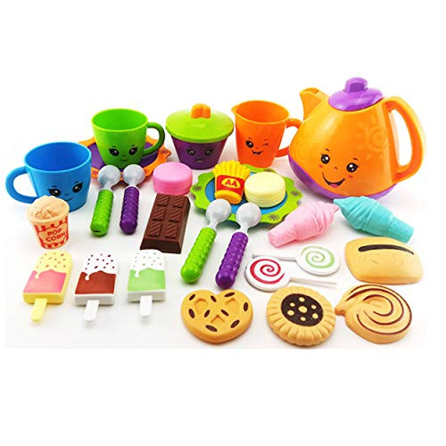BAIVYLE Tea Set Tea Party Pretend Playset for Kids-28 PCS Kids Tea Party Set -Pretend Play Girls Kitchen Set or for Birthday Party