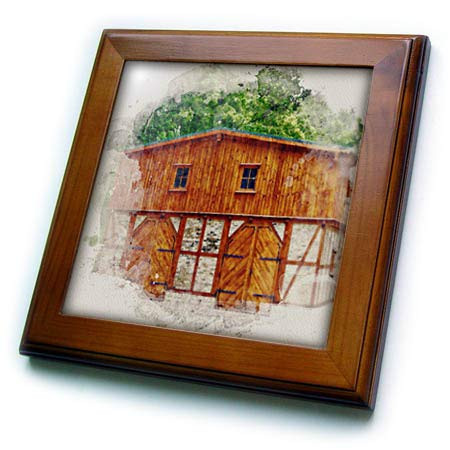 3dRose Image of Watercolor Horse Stables - Framed Tiles -ft-340452-1-