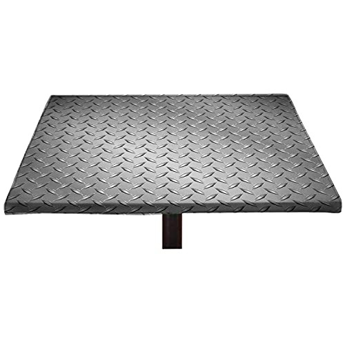 Lyzelre Grey Elastic Edged Polyester Fitted Table Cover, Wire Fence Design Netting Display with Diamond Plate Effects Chrome Kitsch Motif Print Fitted Square Table Cloths, Fit 36"x36" Square Table