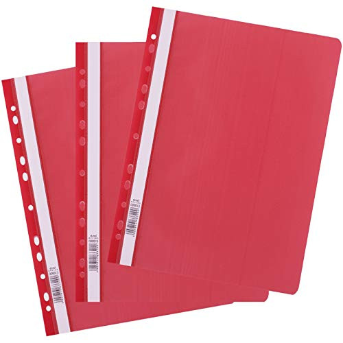 D.RECT Flat File Polypropylene A4 Perforated Red Pack of 25
