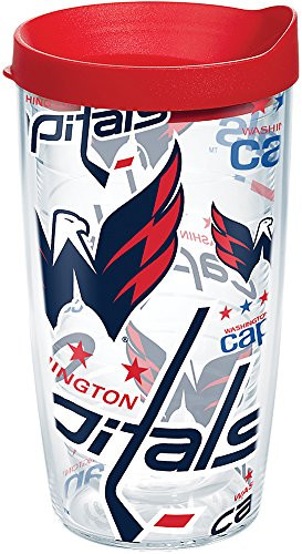 Tervis 1272278 NHL Washington Capitals All Over Tumbler with Wrap and Red Lid 16oz, Clear