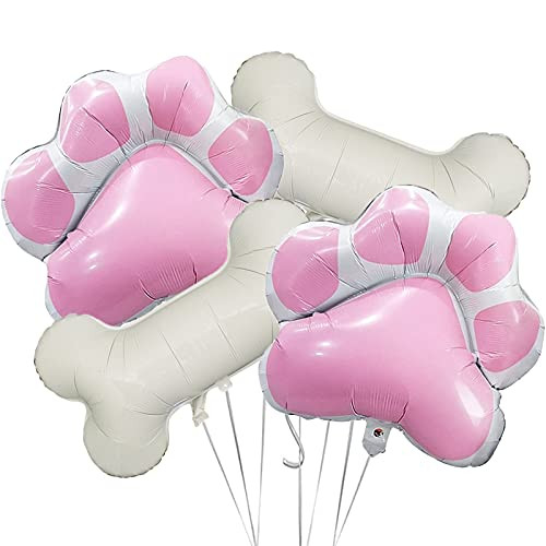 4Pcs Dog Party Balloons Decorations, Large 2Pcs Bone Shaped Foil Balloons 2Pcs Pink Dog Paw Shaped Mylar Balloons for Pets Dog Puppy Birthday Party Decorations Supplies