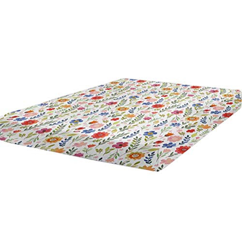 Watercolor Fitted Sheet Twin Size,Floral Patterned Illustration with Leaves and Wildflowers Abstract Botanical Soft Decorative Fabric Bedding All-Round Elastic Pocket,Multicolor