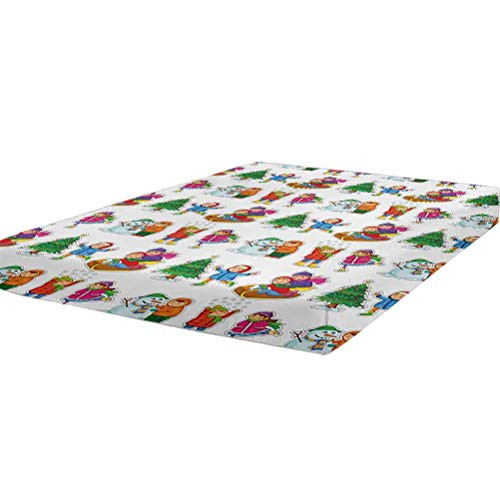 LCGGDB Winter Bedding Fitted Sheet Twin Size,Kids in Winter Clothes Building Snowman Sledding and Christmas Tree Happy Times Soft Brushed Microfiber - Deep Pockets,1 Bed Fitted Sheet Only,Multicolor