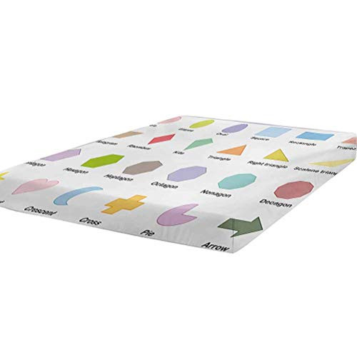 LCGGDB Educational Bedding Fitted Sheet Twin Size,Classical Basic 2D Shapes Colorful Design Cartoon Style Children Learning Study Stain Resistant Deep Pocket Bed Sheet,Multicolor