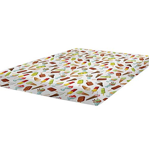 LCGGDB Ice Cream Fitted Sheet Twin Size,Frozen Desserts in Wafer Cone Glazed Eskimo with Whipped Cream Chocolate Sundae Soft Brushed Microfiber - Deep Pockets,1 Bed Fitted Sheet Only,Multicolor