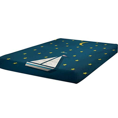 LCGGDB Fantasy Fitted Sheet Twin Size,Sailing Boat at Night Sky with Stars and Crescent Moon Kids Nursery Bedtime Theme Soft Decorative Fabric Bedding All-Round Elastic Pocket,Multicolor LCGGDB Fantasy Fitted Sheet Twin Size,Sailing Boat at Night Sky with Stars and Crescent Moon Kids Nursery Bedtime Theme Soft Decorative Fabric Bedding All-Round Elastic Pocket,Multicolor
