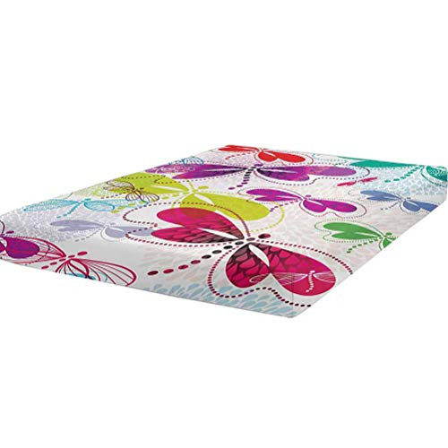 LCGGDB Dragonfly Bedding Fitted Sheet Twin Size,Modern Dragonfly and Floral Pattern Hydrangea Petals Like Fireworks Colorful Art Stain Resistant Deep Pocket Bed Sheet,Multicolor
