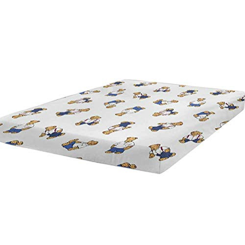 LCGGDB Kids Bedding Fitted Sheet Twin Size,Cute Teddy Bear Style Dog on Nostalgic Polka Dots Childish Cartoon Stain Resistant Deep Pocket Bed Sheet,Violet Blue Pale Brown Black